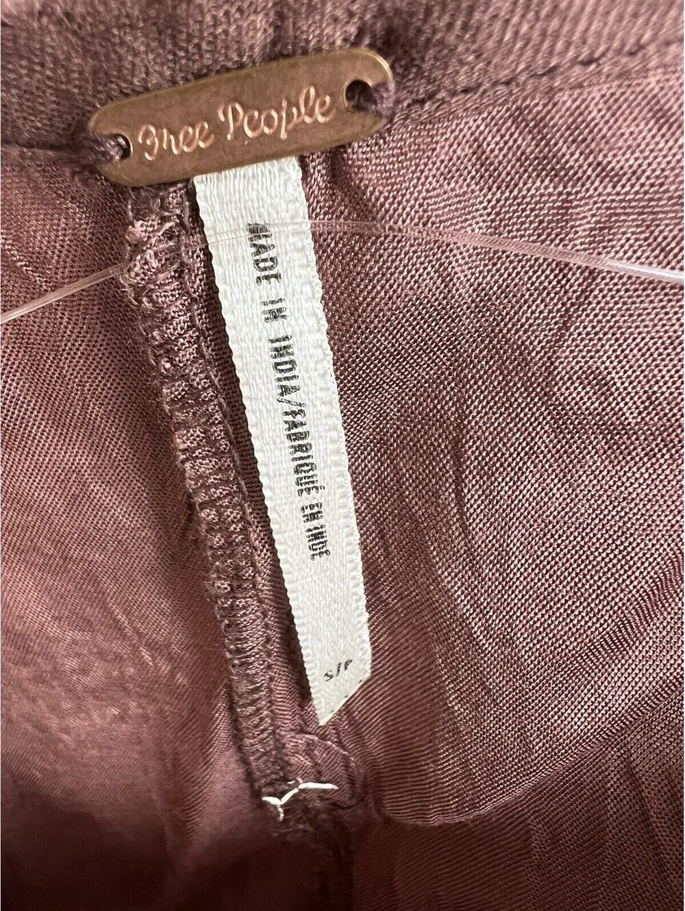 New Free People One Tank Top Small Crinkle Rayon Camisole Brown V Neck FP.